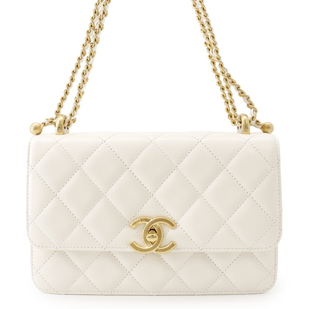 Chanel Chain Shoulder Bag Matelassé Coco Mark Calfskin AS2615 CHANEL White Ha...